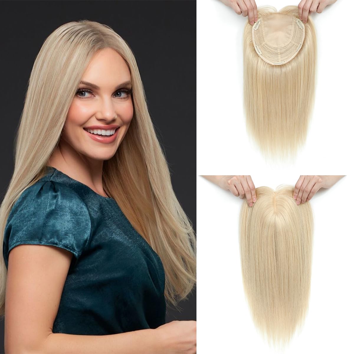 Aimeolyn Hair Toppers for Women - 16-Inch Real Human Hair | 8x8 Inch Big Base Coverage