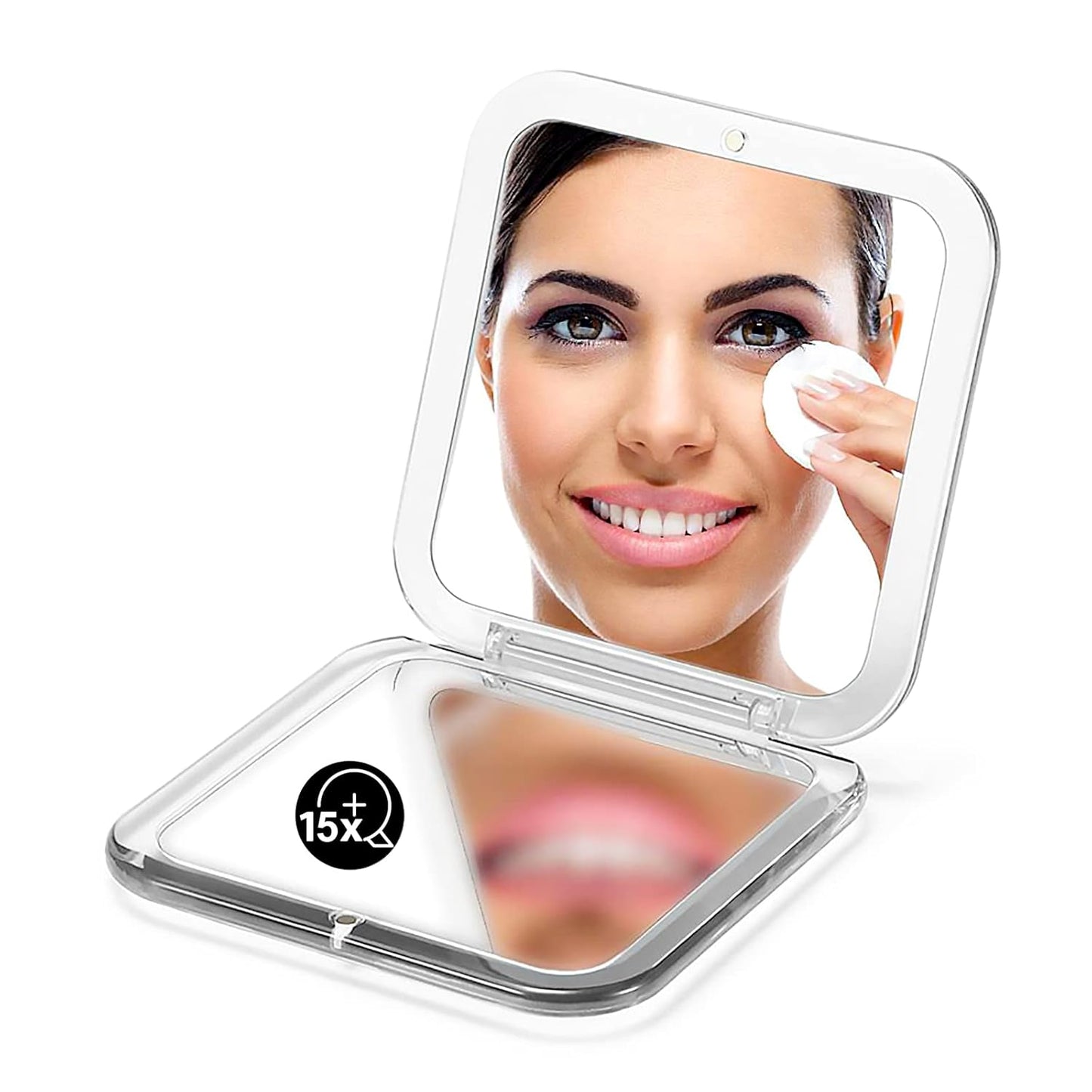 Folding Compact Mirror - 1X/15X Magnification | 3½” Pocket Size Travel Makeup Mirror (Black)
