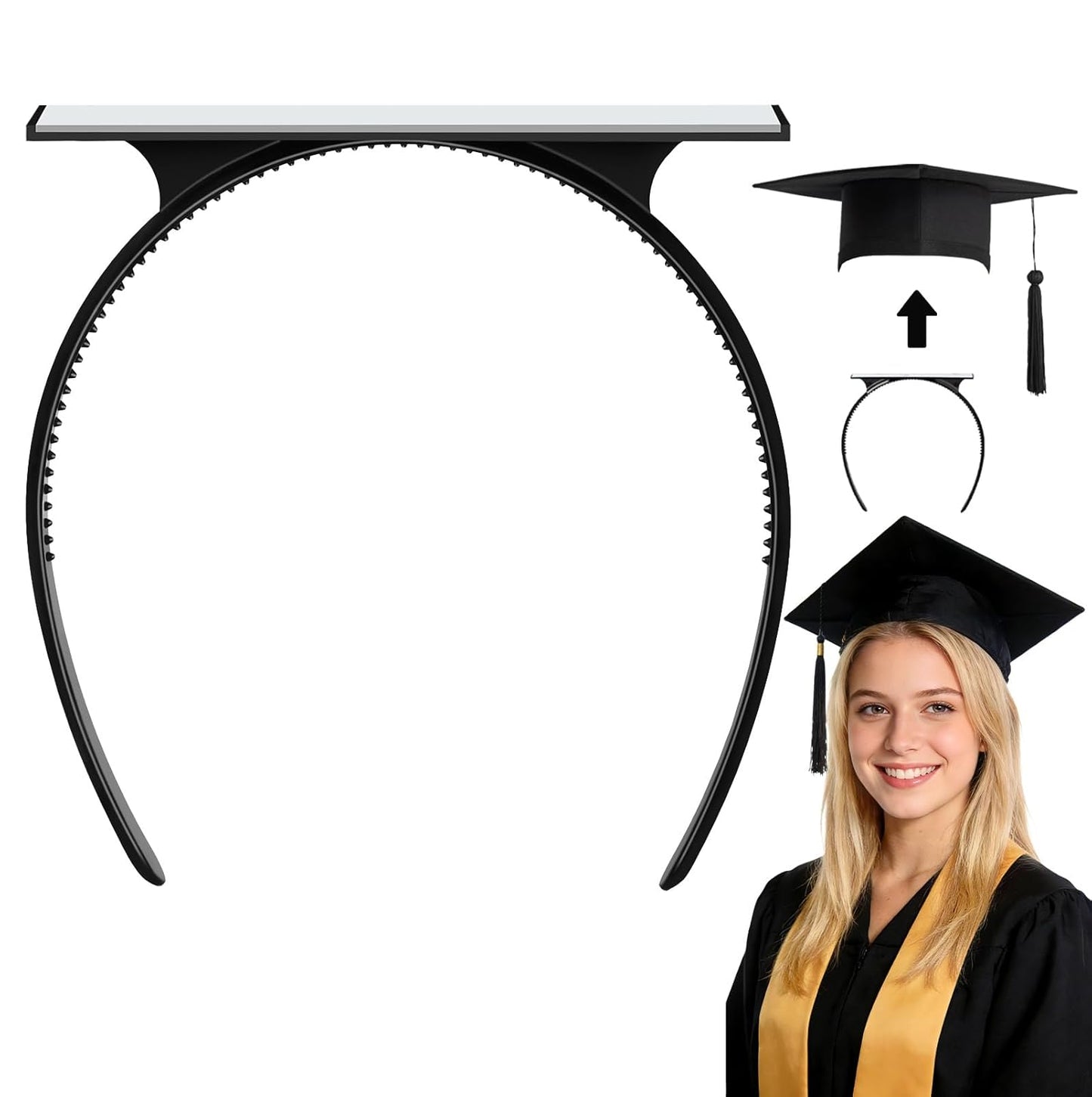 Graduation Cap Headband Insert - Securely Holds Grad Hat & Maintains Hairstyle | Perfect Graduation Gift