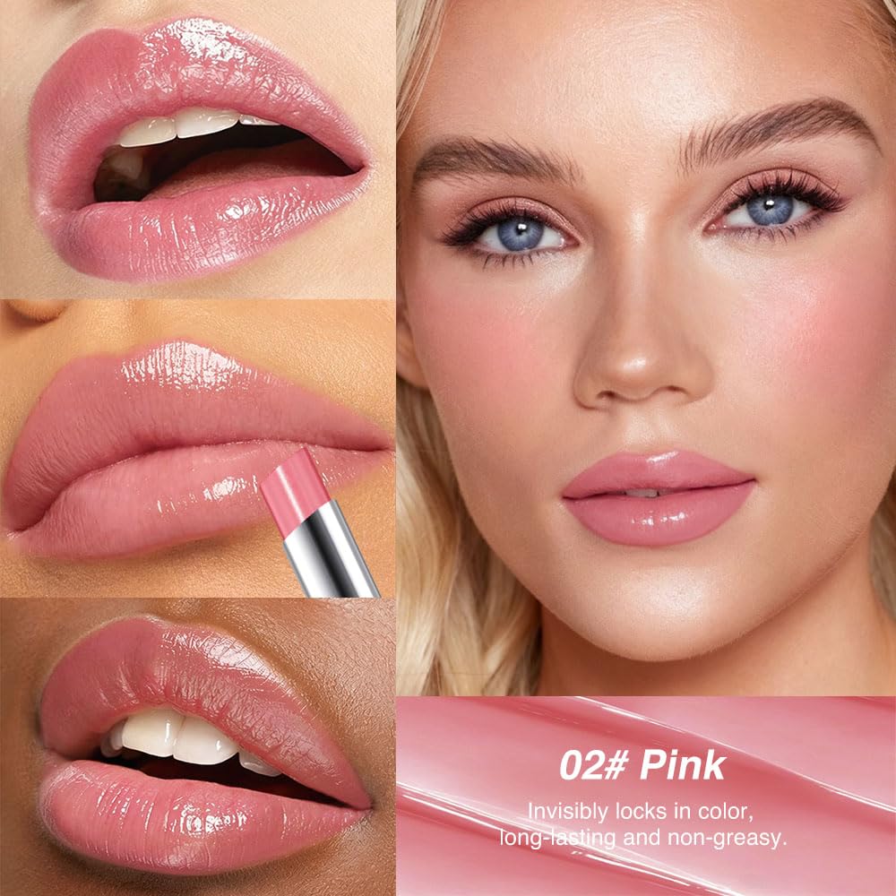 HHLTOH Deep Berry & Dusty Pink Honey Tinted Lip Balm for Women, Hydrating Lip Oil Stick Lip Gloss Lipstick for Mature Skin, Sheer Moisturizing Lip Tint Balm with Natural Shine, Vegan & Cruelty-Free