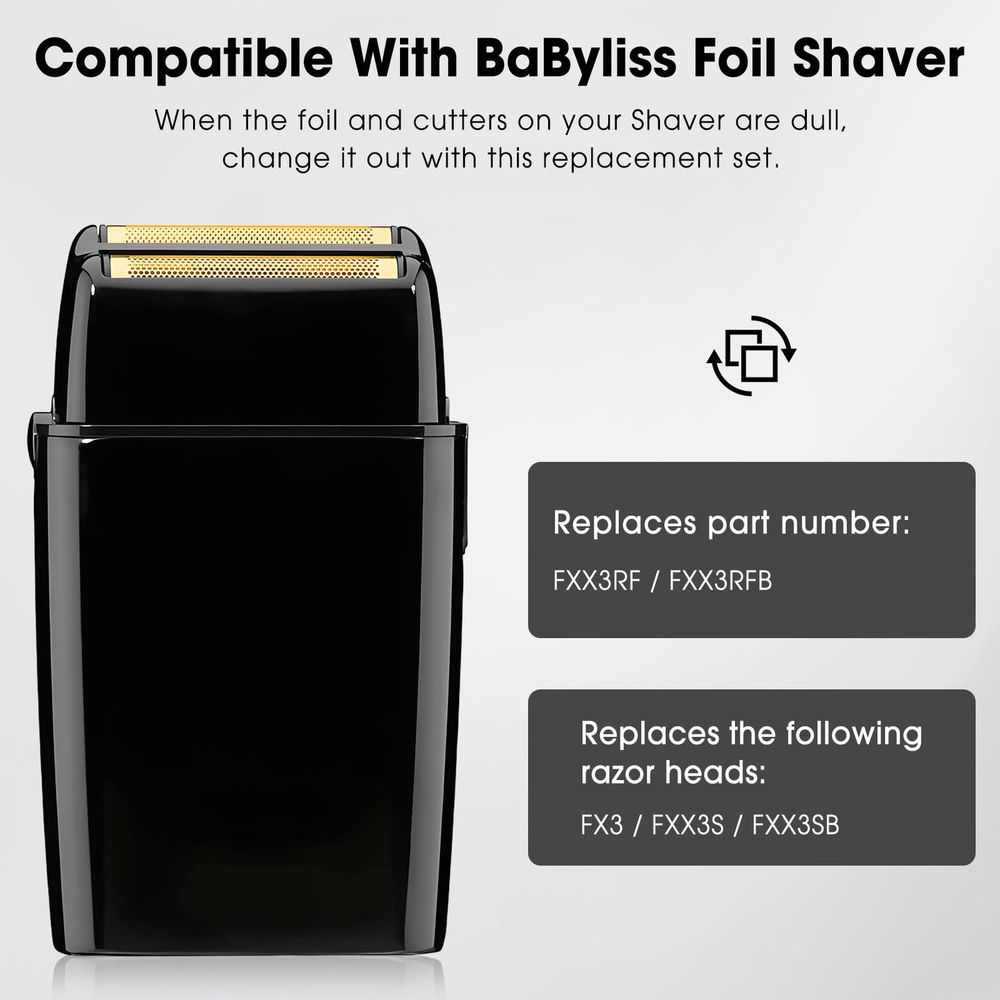 FXRF2G Shaver Replacement Head Compatible with BaByliss Pro FX3 Foil Shaver, Hypoallergenic Gold Foil, Black
