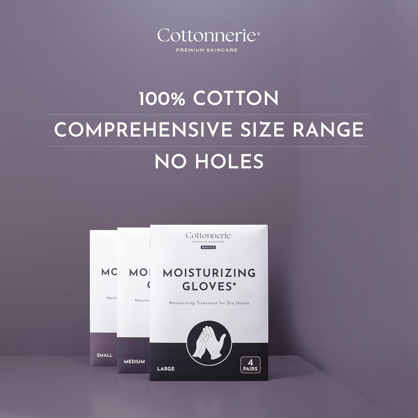 Cotton Moisturizing Gloves for Dry Hands - 4 Pairs Overnight Hand Care | Medium Size