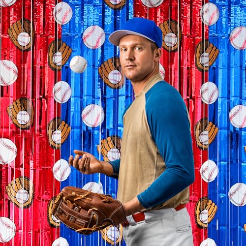 Baseball Foil Fringe Curtains - 2 Pack, 3.2x6.6ft Party Backdrop