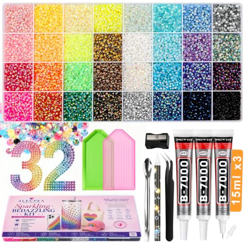 Alecpea 32 Colors Rhinestone Bedazzling Kit with 32,000 3mm Gems & Tools