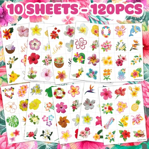 120 PCS Tropical Flower Hawaiian Temporary Tattoos - Normal Variation