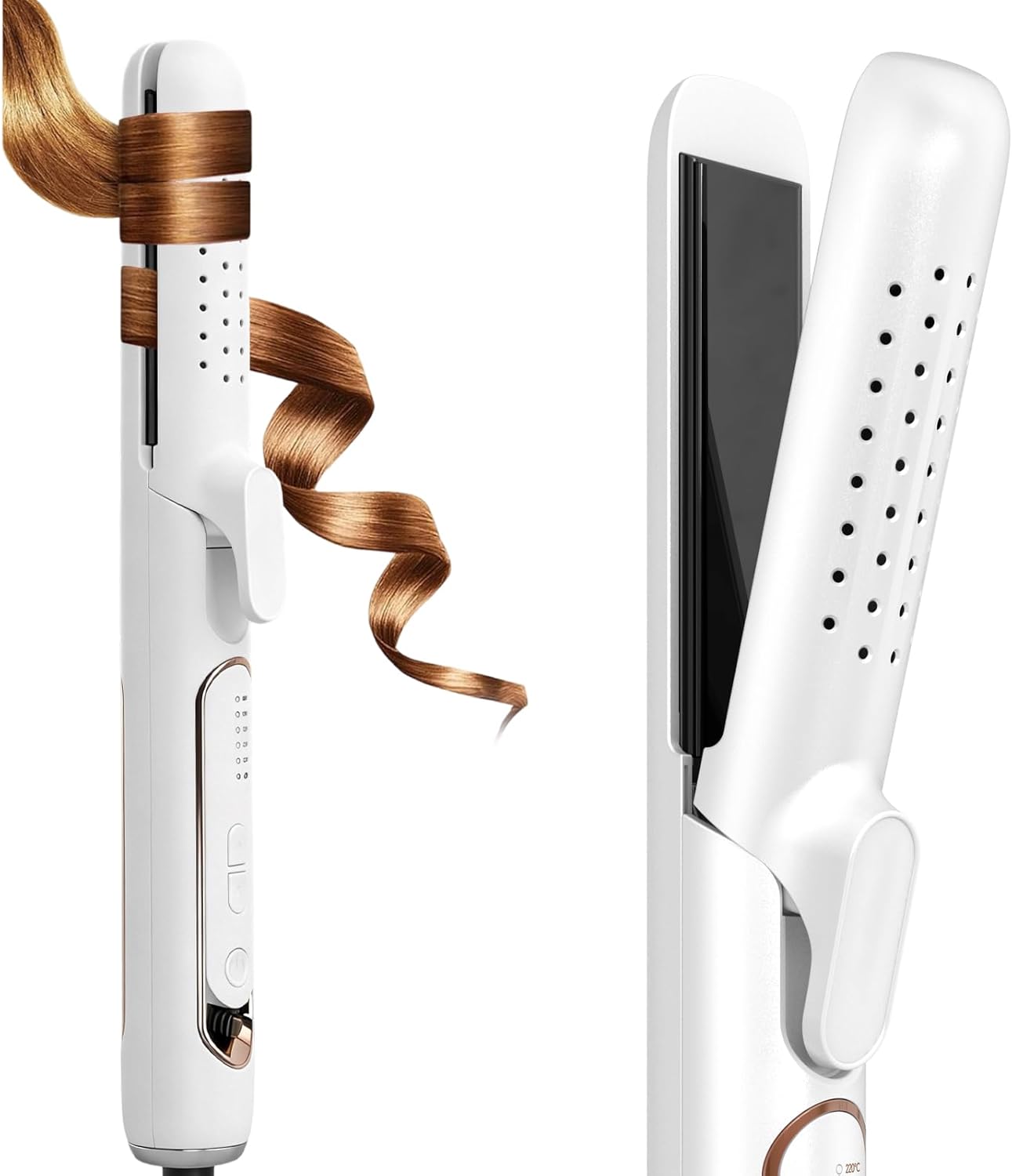 2-in-1 Curling Iron & Straightener - Ceramic Negative Ion Styler with 360° Airflow | 5 Temp Settings, Dual Voltage