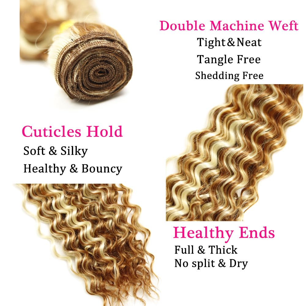 Blonde Deep Wave Bundles #30 Brown Bundles Human Hair 16 18 20 Inch Unprocessed Virgin Remy P30613 Highlight Bundle Hair Extensions