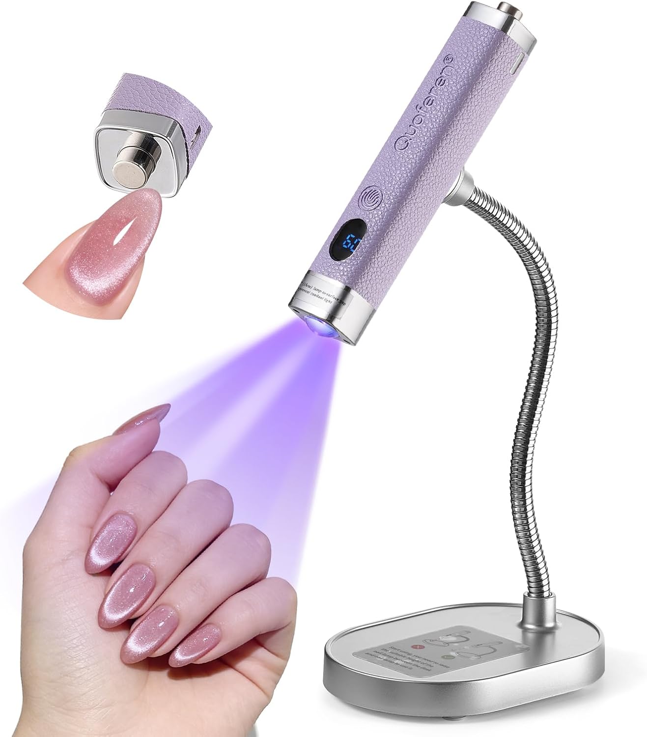 Mini Handheld UV Nail Lamp - Rechargeable Gel Curing Light with Auto Sensor & Cat Eye Magnet | White