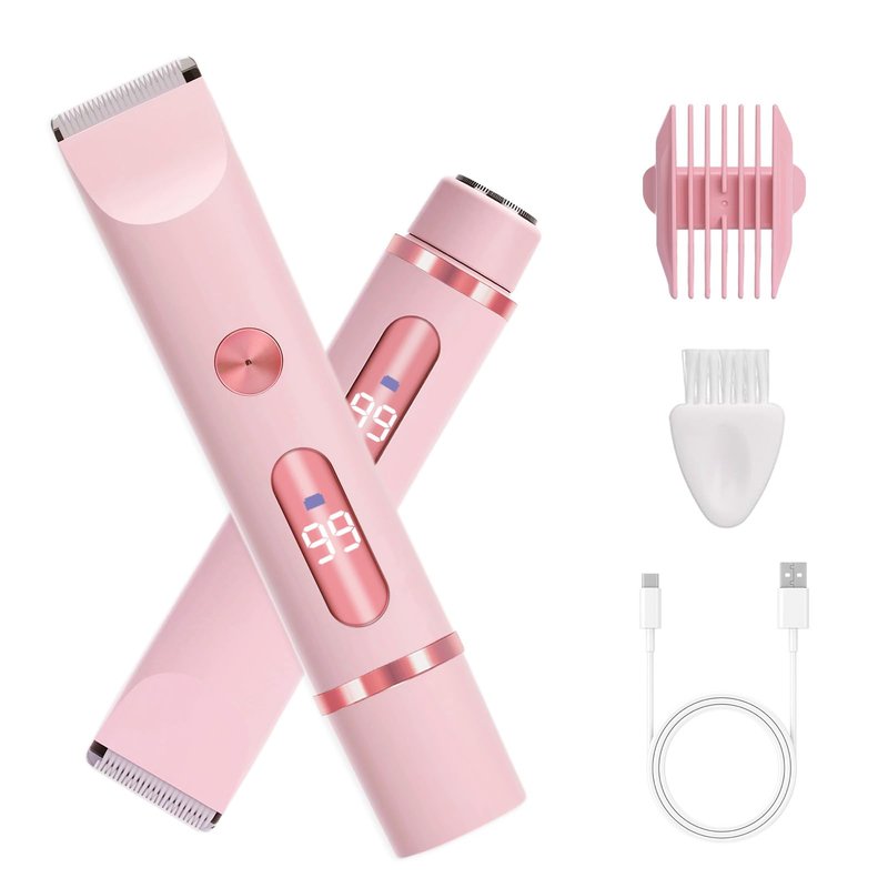Joigivit Dual Head Shaver 2 in 1 Bikini Trimmer for Women Electric Razor Lady Pubic Hair, LCD Display Bikini Underarm Arm Leg Face Body 2026 Upgraded Version - Pink
