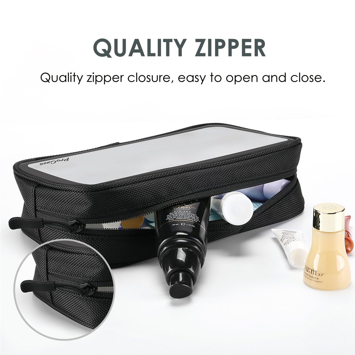 ProCase TSA Approved Travel Toiletry Bag Pouch, Matte Clear Travel Organizer Airport Carry-On Checkpoint Airline Compliant Storage Bag -1 Pack, Black