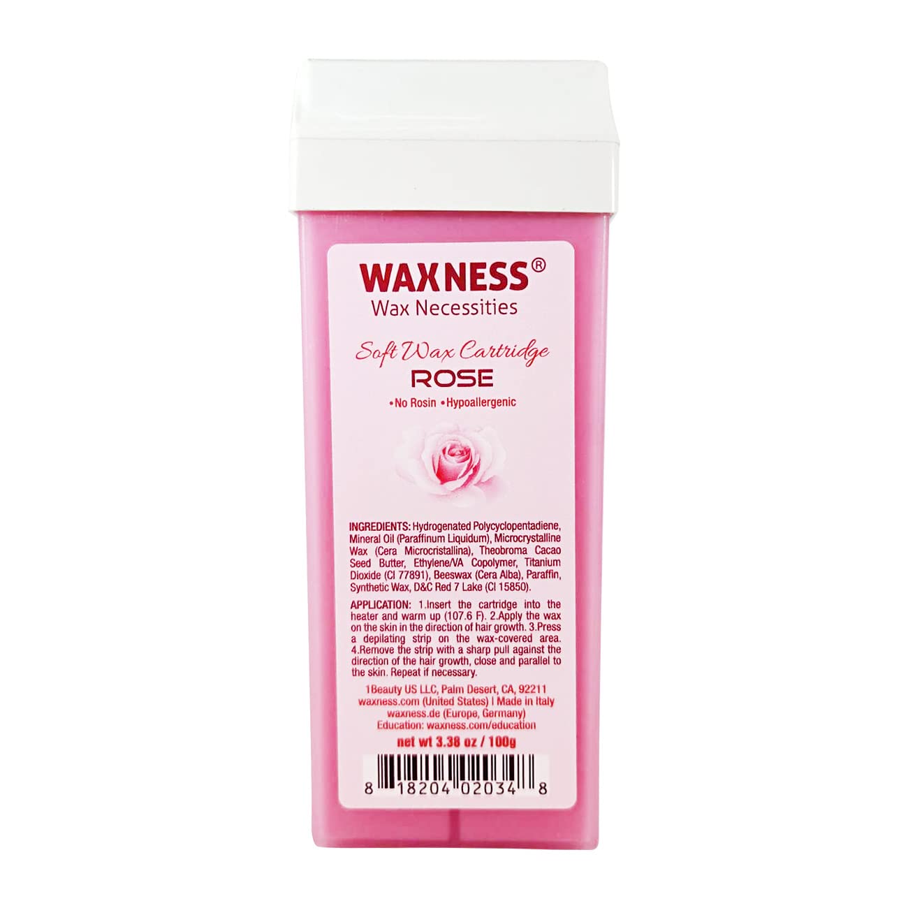 Waxness Soft Wax Cartridge Rose 3.38 oz (96 g) – Professional Strip Wax Roll-On for Face & Body – Made in Italy