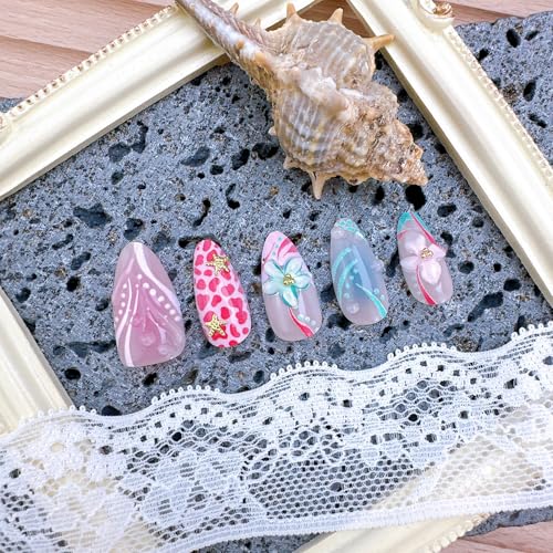 30pcs Almond Press On Nails with 3D Floral Design - DIY Manicure