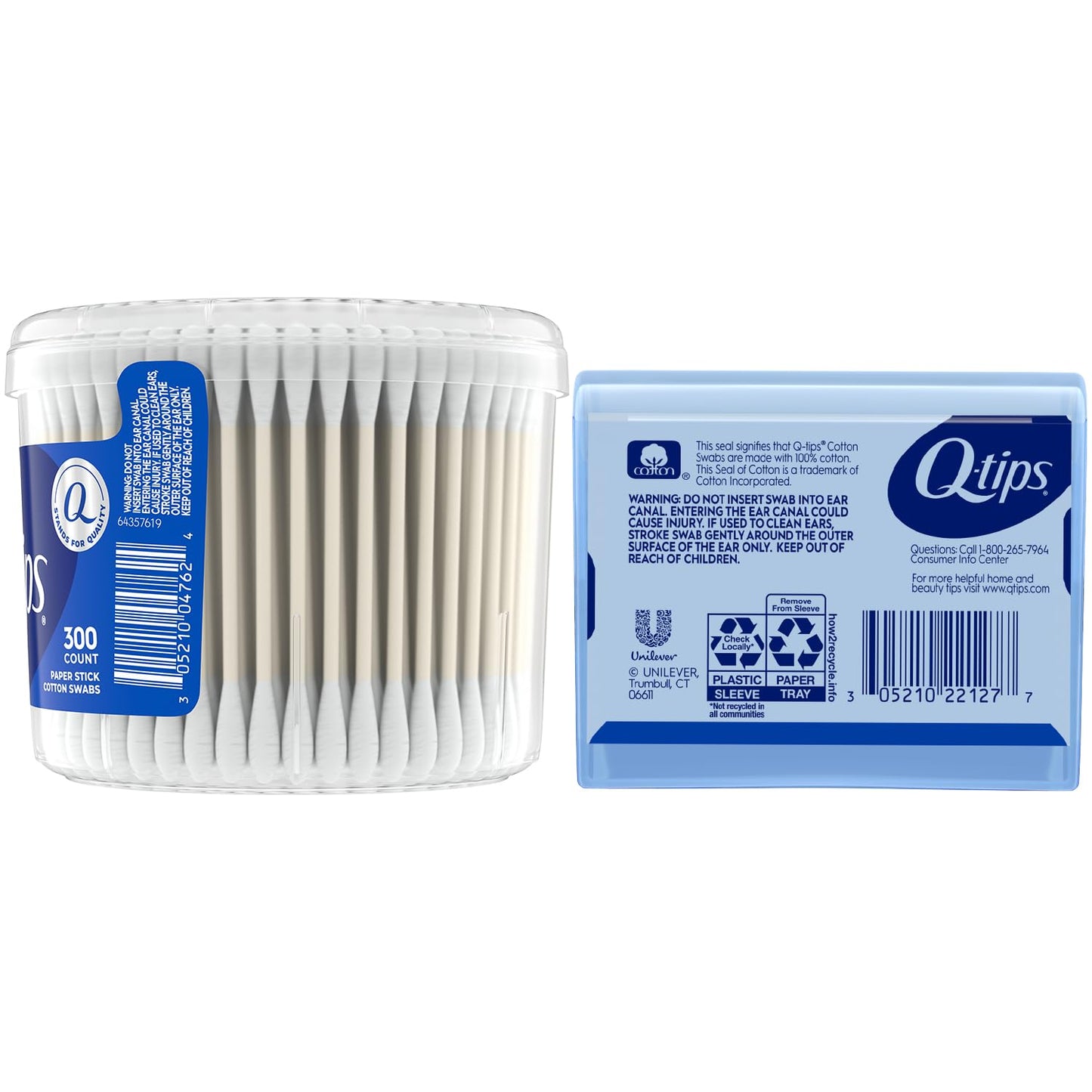 Q-tips Cotton Swabs 300 Count Vanity Tub + Travel-Size 30 Count – for Home, First Aid and Beauty, 100% Cotton