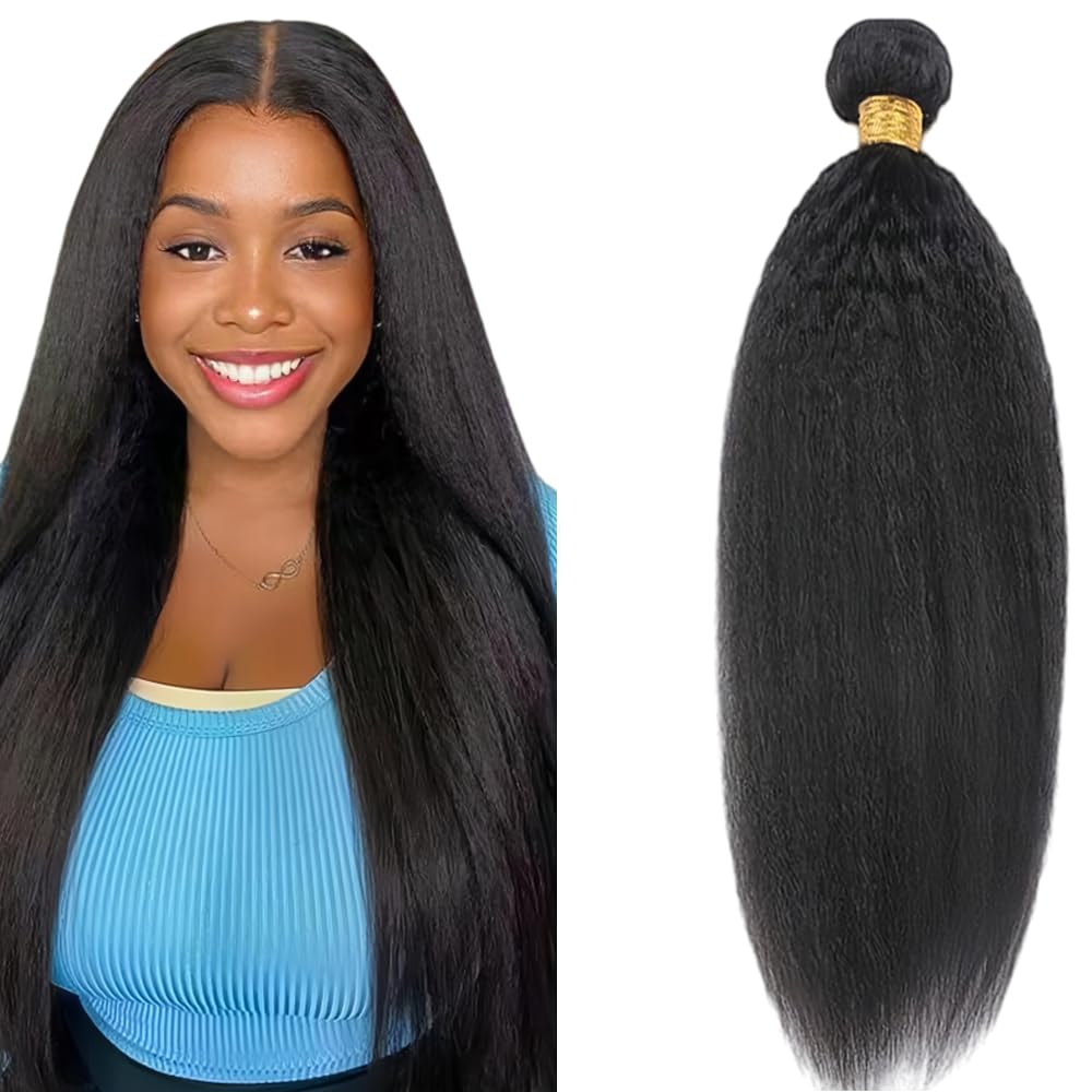 24 inch Yaki Straight Bundles #1B Kinky Straight Human Hair Bundles Natural Black Yaki Human Hair Bundle 50g