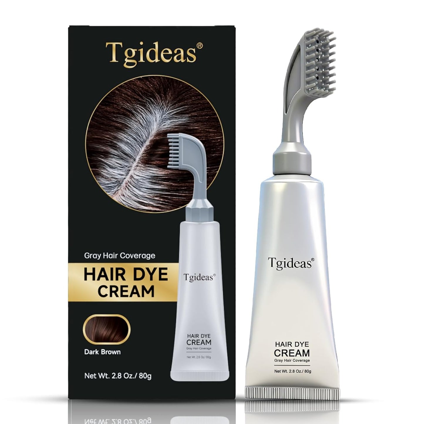 Hair Dye Cream Comb - Natural Plant Extract, Ammonia-Free Gray Coverage for All Hair Types | Dark Brown, 2.8 Oz