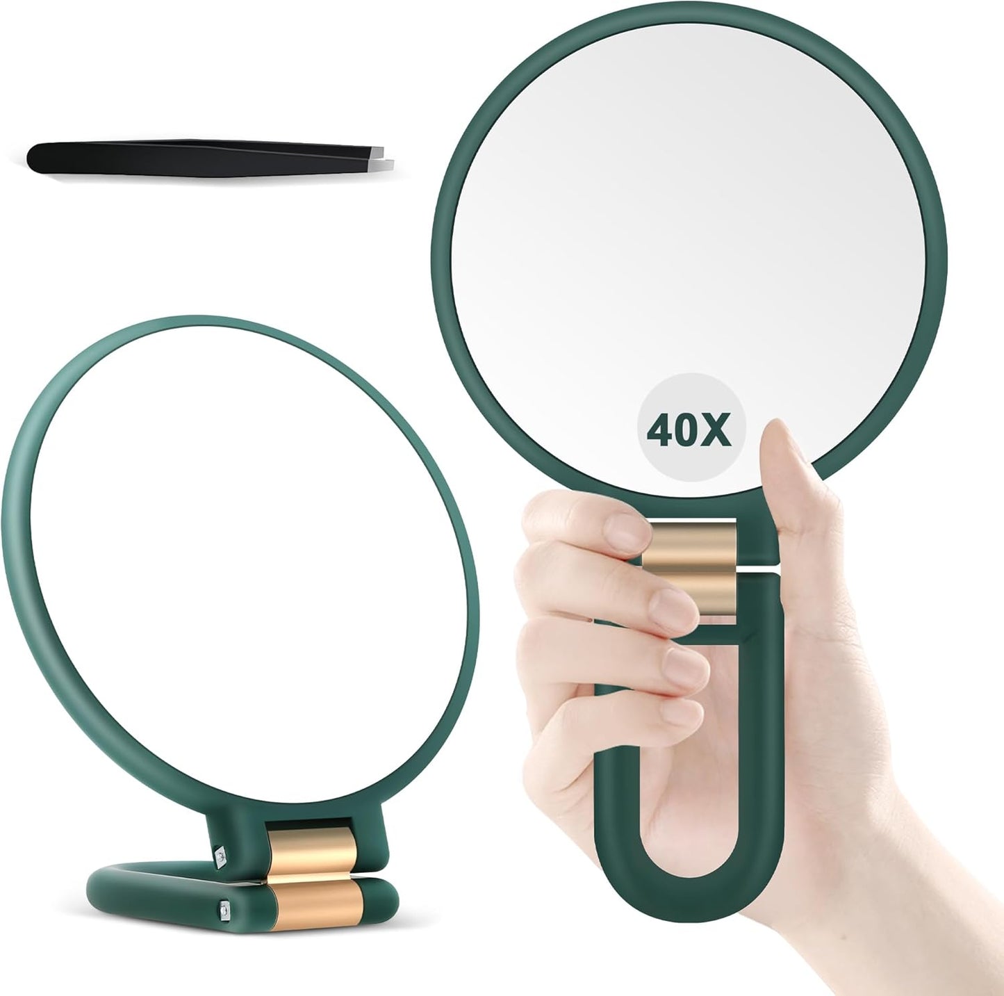 30X Magnifying Hand Mirror - Double-Sided Portable Makeup Mirror | Travel Essential in Black