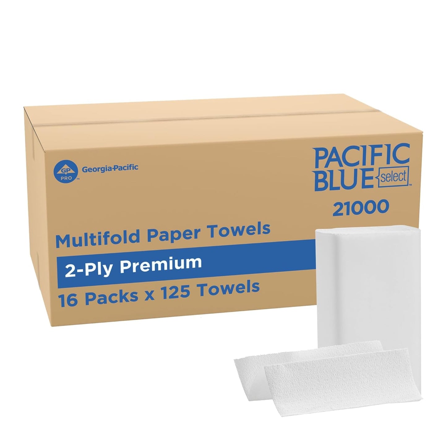Premium 2-Ply Paper Towels - Pacific Blue Select Multifold, White | 125 Towels/Pack, 16 Packs/Case