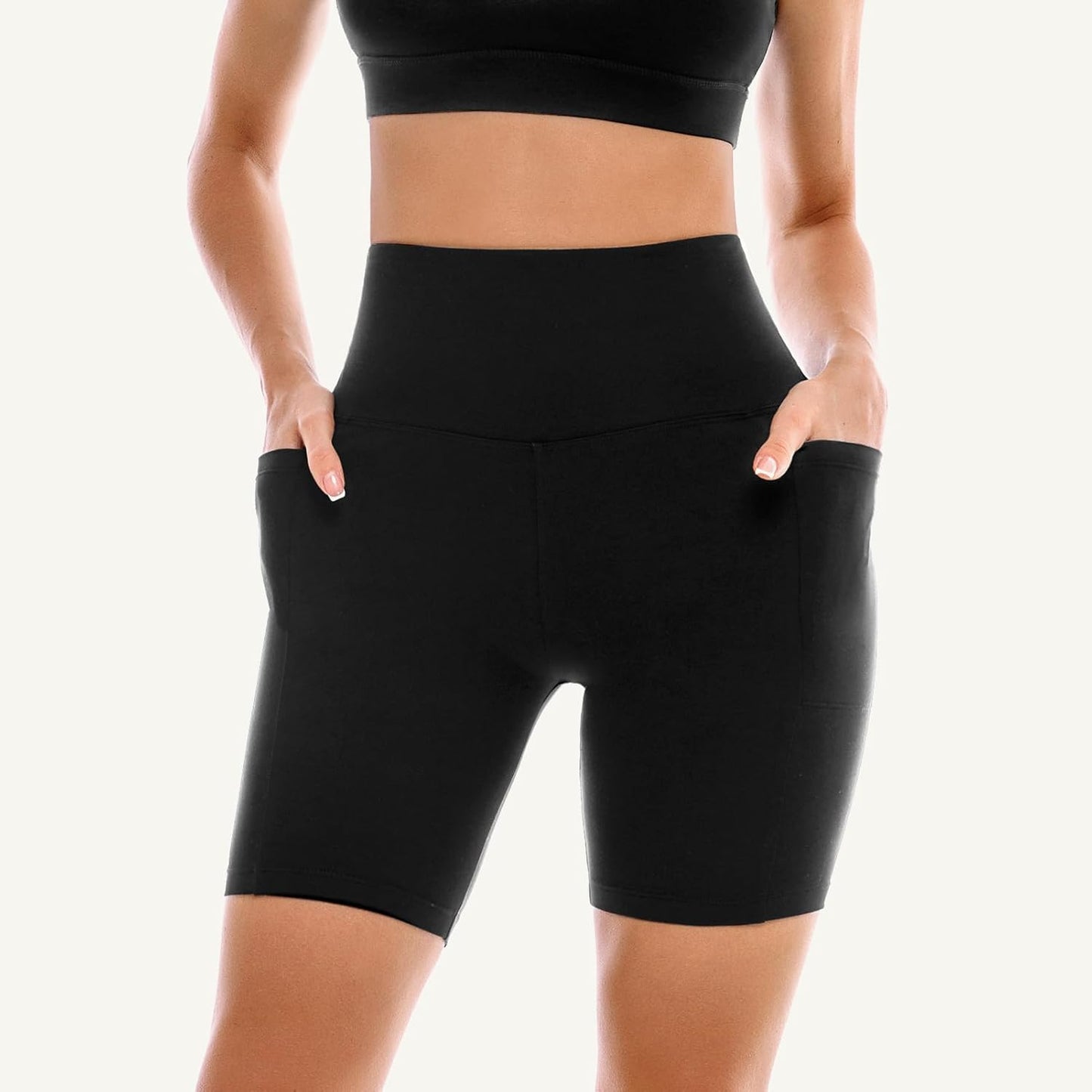 High Waisted Tummy Control Biker Shorts for Women - 2 Pack with Pockets | Yoga & Workout Gear