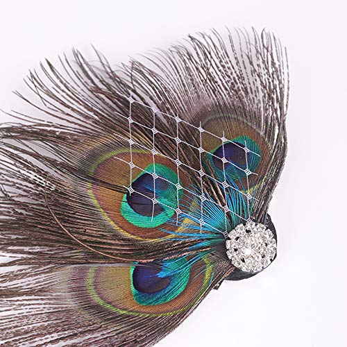 1920s Flapper Peacock Feather Hair Clip with Crystals for Prom Party