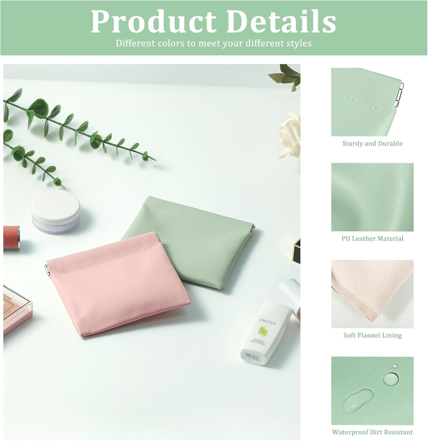Small Leather Pocket Cosmetic Bag - Waterproof Makeup Organizer for Women | Mini Squeeze Coin Pouch - 4.7 x 4.3 In