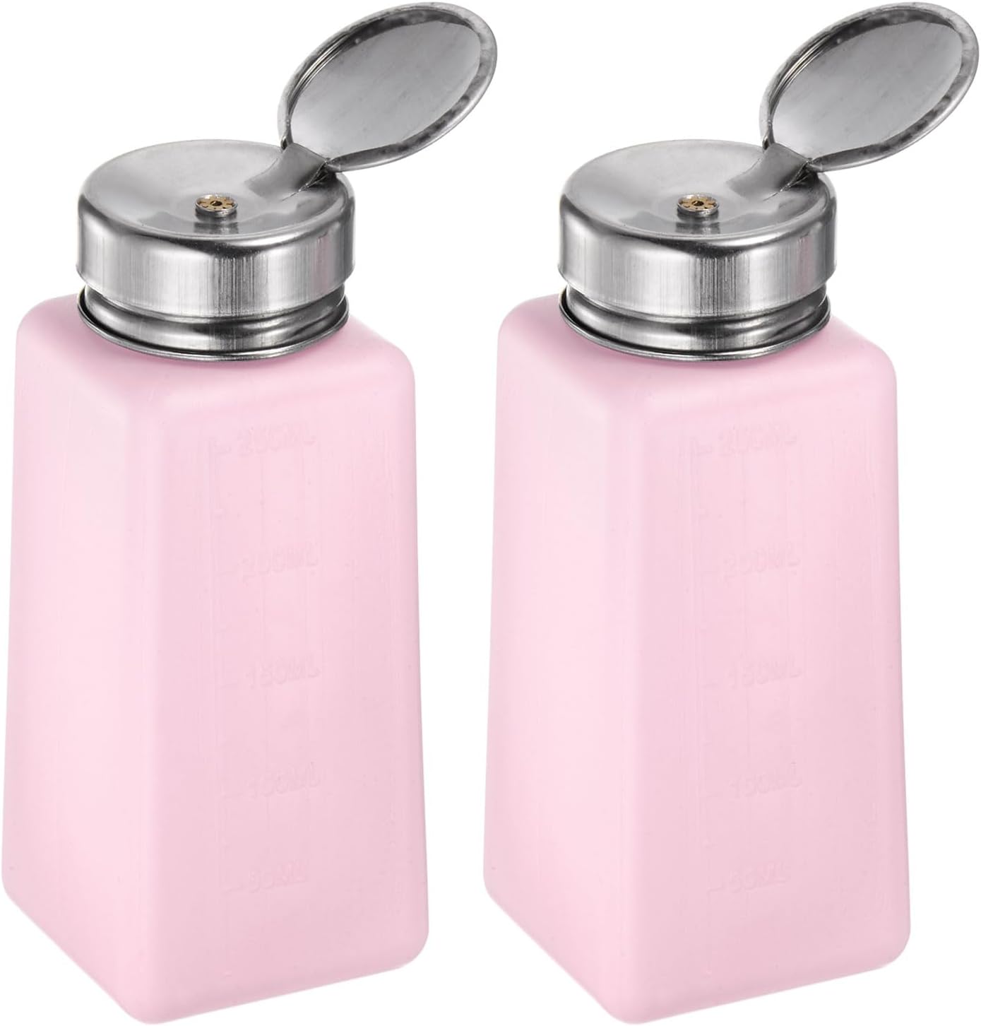 Harfington Alcohol Dispenser Pump Bottles - 200ml Push Down Liquid Dispenser with Sealing Stainless Steel Lid | Pink