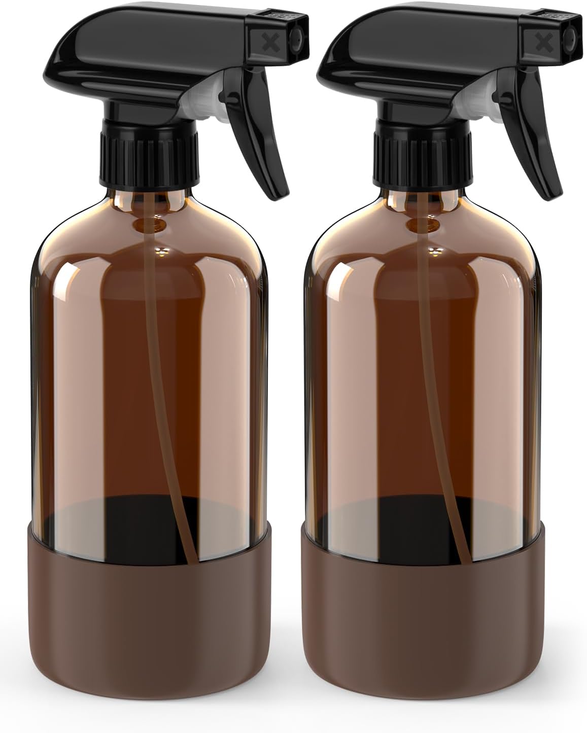 Bontip Amber Glass Spray Bottle Set - Silicone Sleeve Protection for Aromatherapy & Hair Care | 16 oz (Black & Brown)
