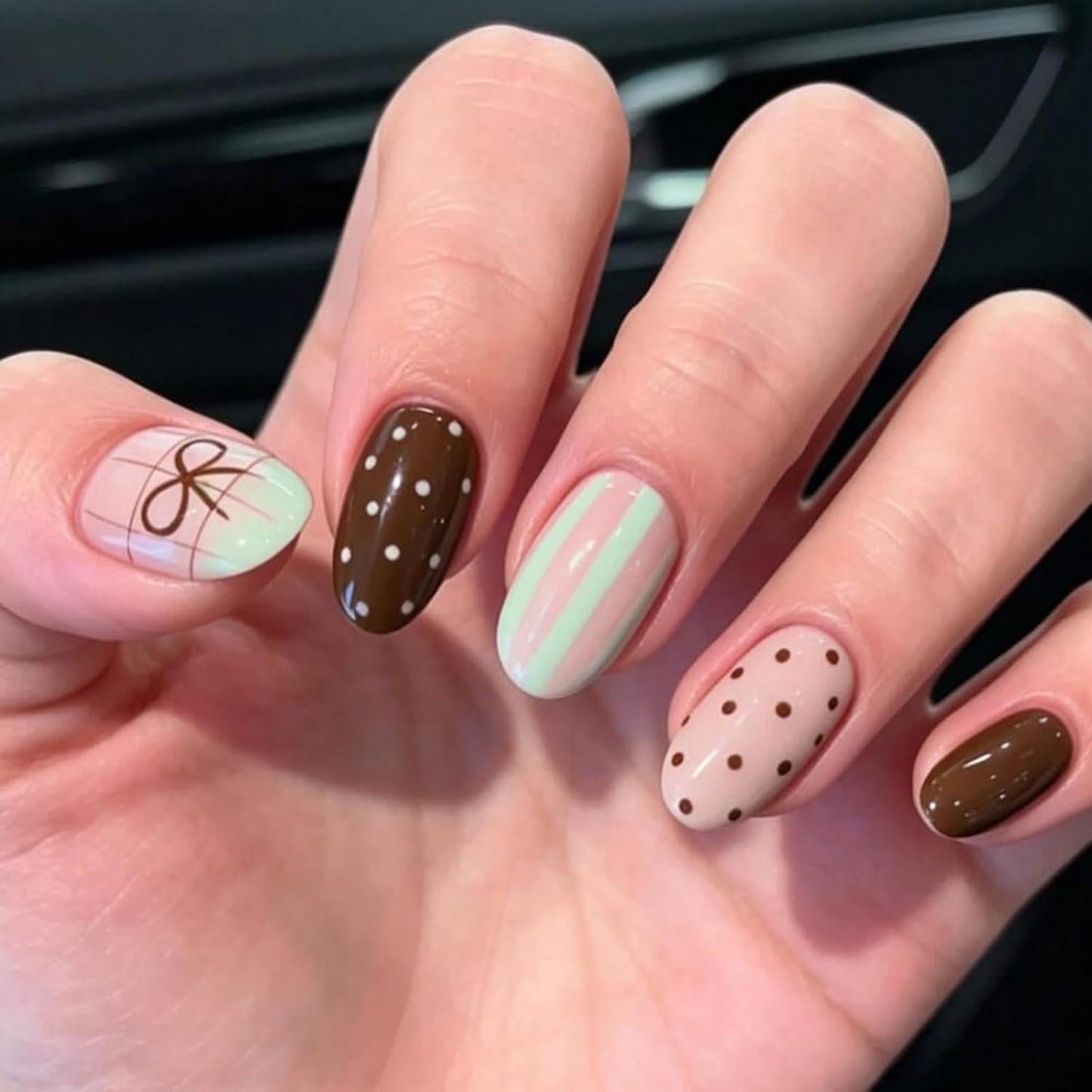 Press On Nails - Medium Oval Pink Fake Nails with Summer Designs | 24 Pcs Reusable Glossy Full Cover