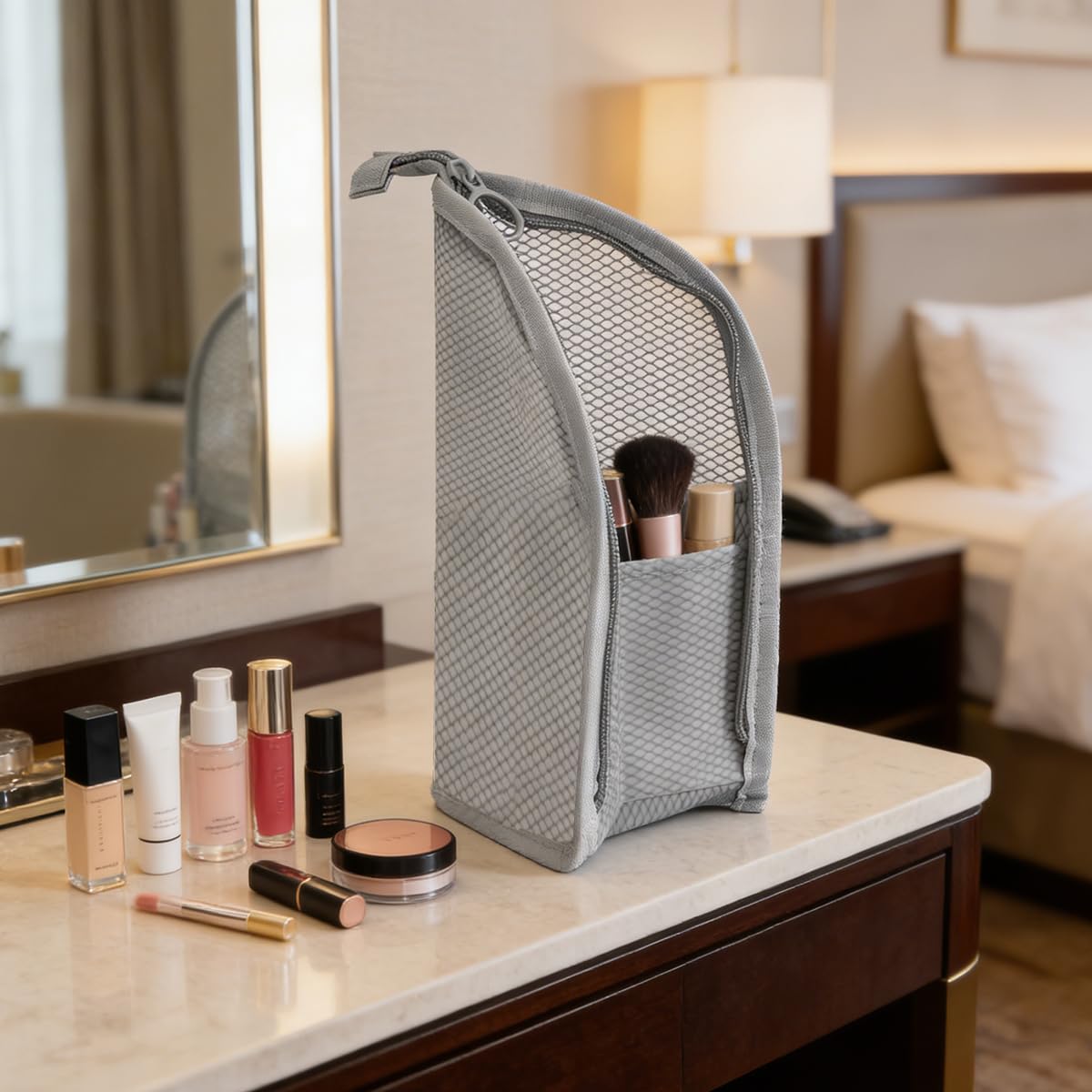 Standing Toiletry Bag | Portable Lightweight Travel Toiletry Cosmetic Brush Compartment | Eva Makeup Toothbrush Bags with Zipper Mesh Pocket | Travel Toiletry Storage Organizer for Woman and Man