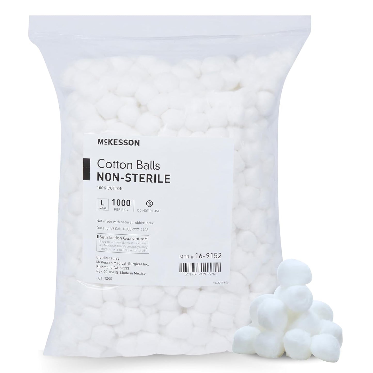 McKesson Cotton Balls - 100% Pure Cotton for Face & Nail Polish Remover | 2000 Count, Medium Size