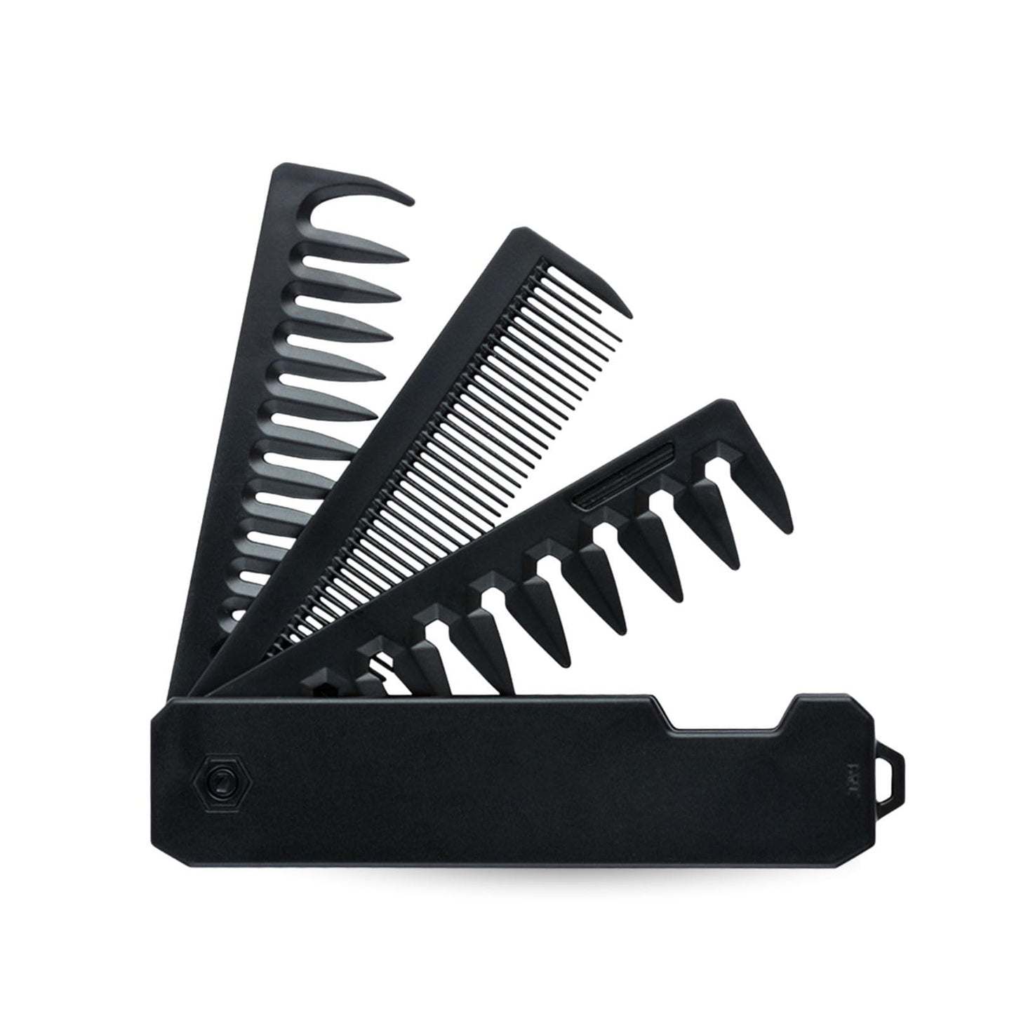 Protable Folding Pocket Comb for Men, 3 in 1 Hair Comb - Fine Tooth & Wide Tooth Comb, for Everyday Grooming & Combing Hair, Beards and Mustaches (Black)
