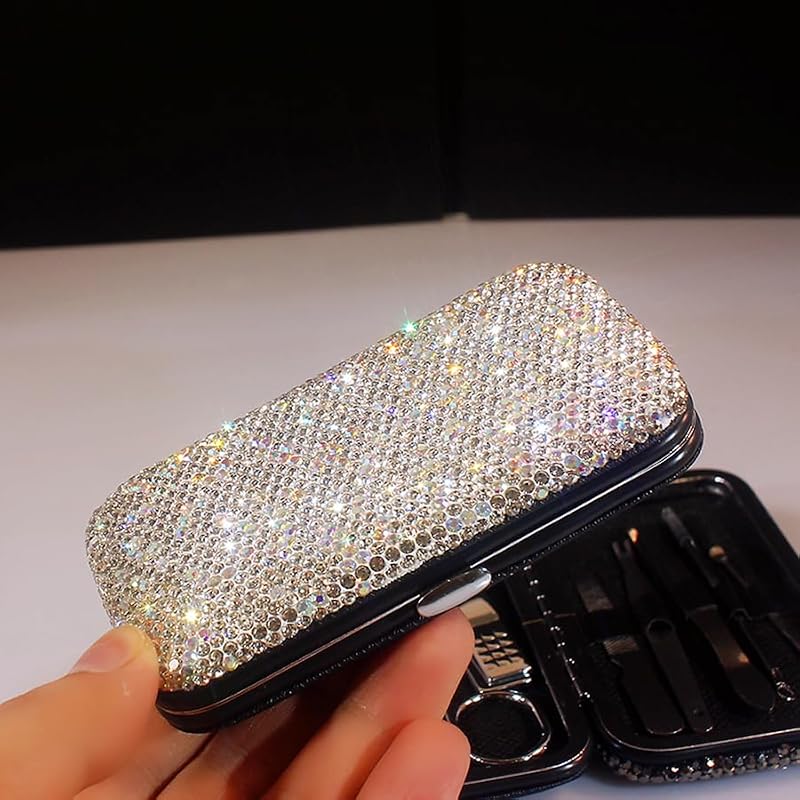 BestBling Rhinestone Manicure & Pedicure Kit - 8 Pieces Silver Travel Set
