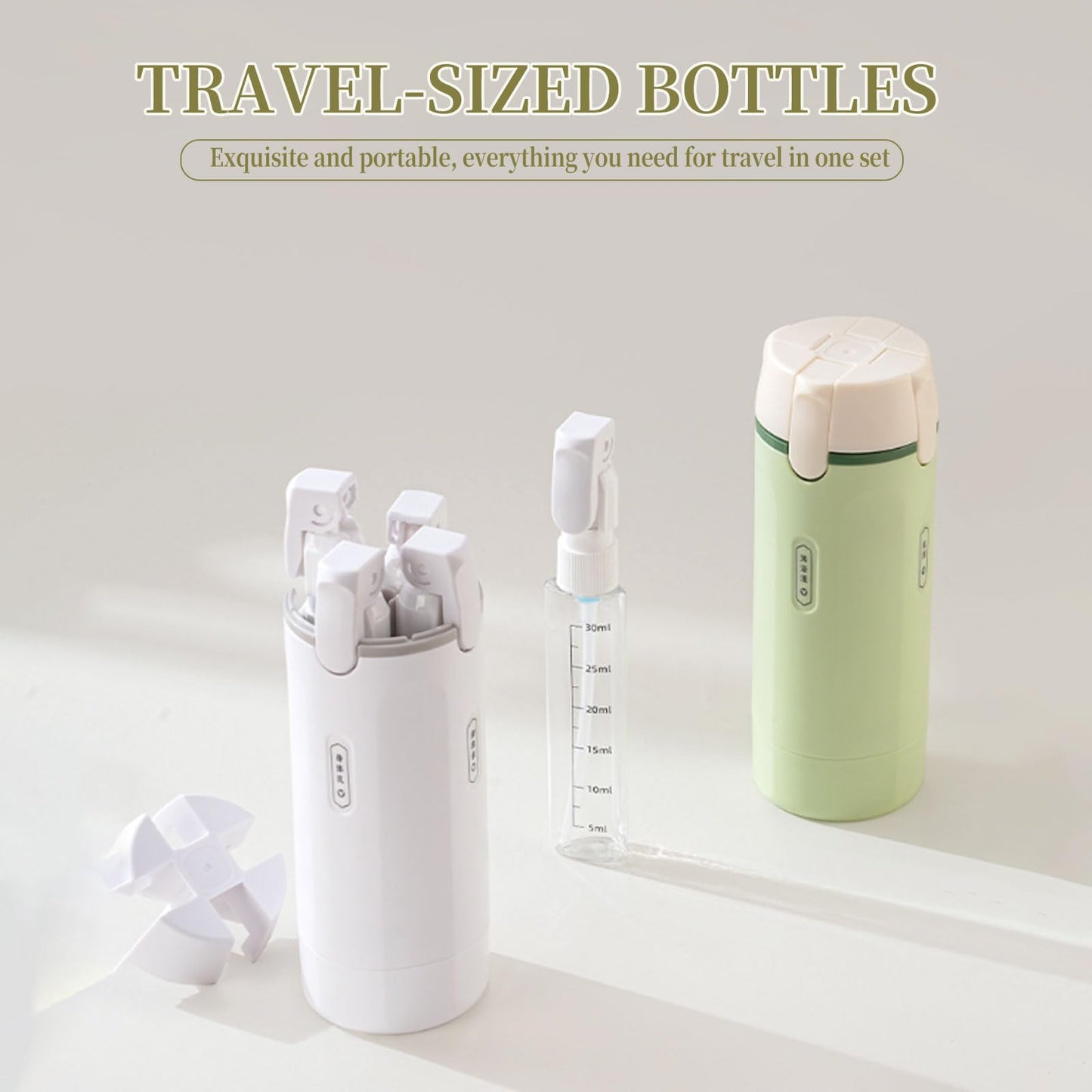 4 in 1 Travel Dispenser, Travel Dispenser Bottle, Leakproof Toiletry Bottles with Stickers, for Shampoo, Lotion, Conditioner and Cream, Ideal for Business Trips, Gym and Camping (Green)