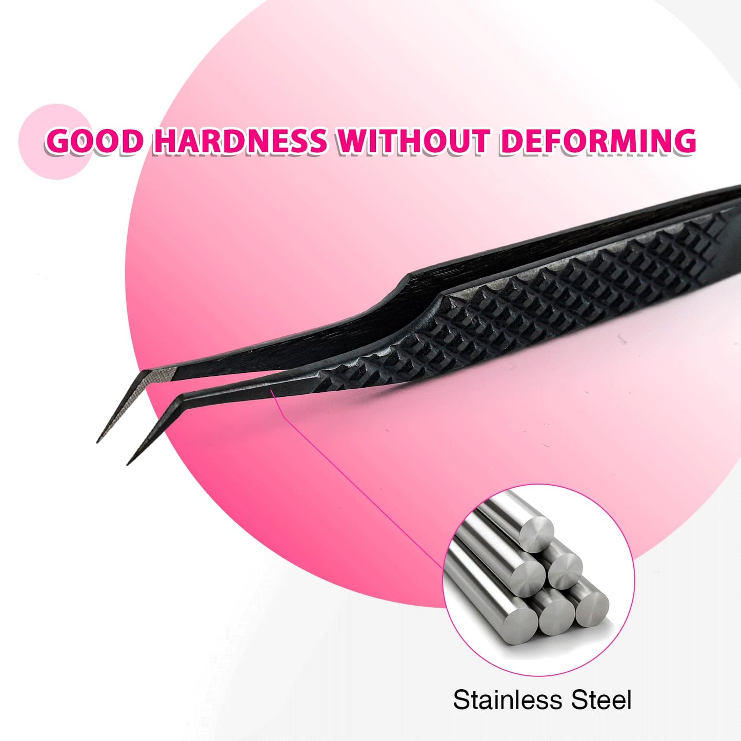 TDANCE Lash Tweezers for Eyelash Extensions, Diamond Grip 45 Degree Fiber Tip Lash Tweezers, Stainless Steel Lash Extension Tweezers(Black-04)