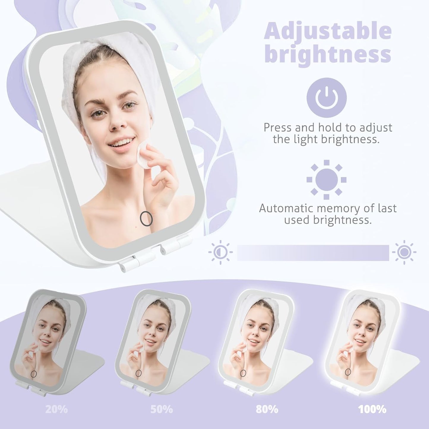 Travel Makeup Mirror - USB-Rechargeable Vanity Mirror with 3 Adjustable Light Settings | Perfect Gift for Women and Girls