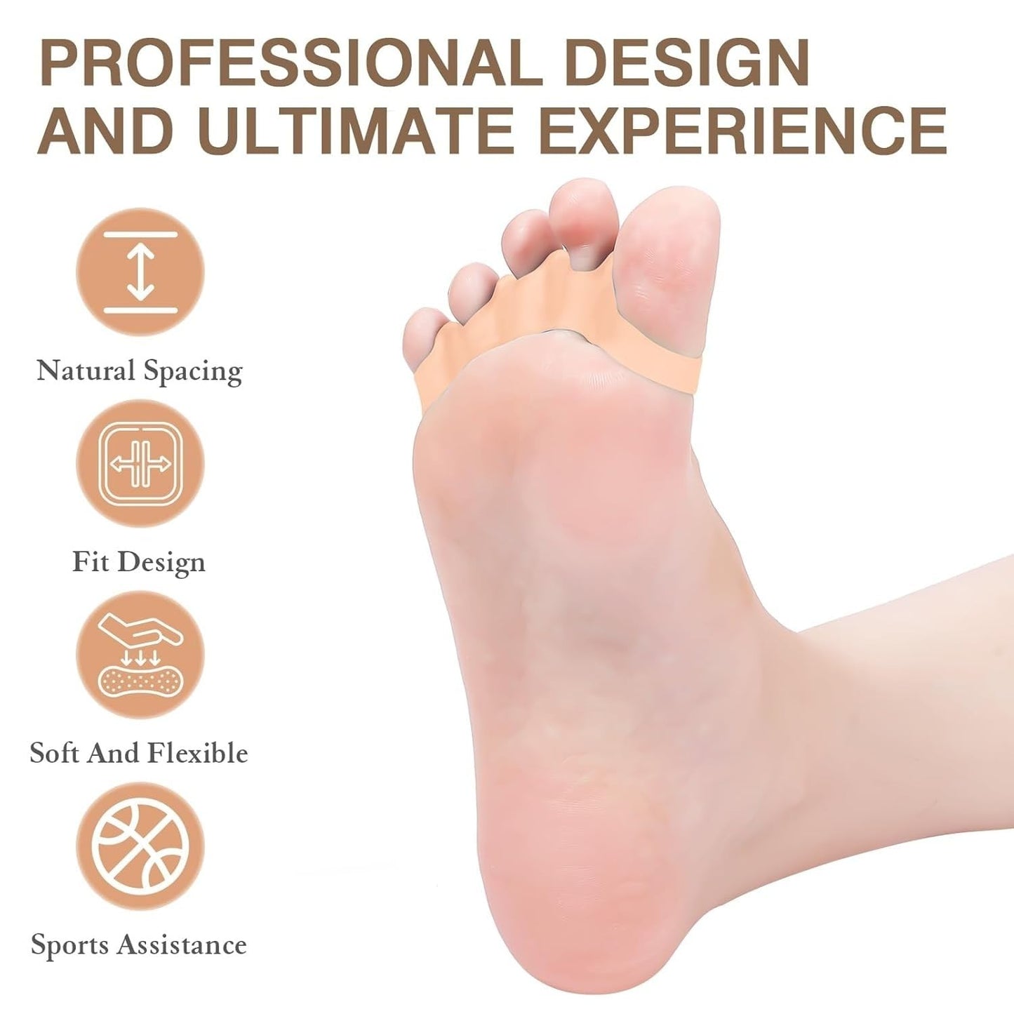 sundpik 2PCS Toe Spacers for Women and Men, Toe Separators for Pedicure, Bunion Corrector, Hammer Toe Straightener, Plantar Fasciitis, Toe Spreaders for Foot Pain Relief and Foot Health. (2, Beige)