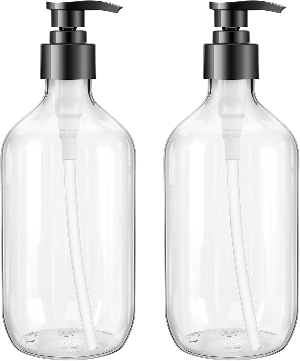 Clear Pump Bottle Dispenser - 300ml/10oz BPA-Free Plastic | 2 Pack Refillable Liquid Soap Containers for Essential Oils, Shampoo, Lotion