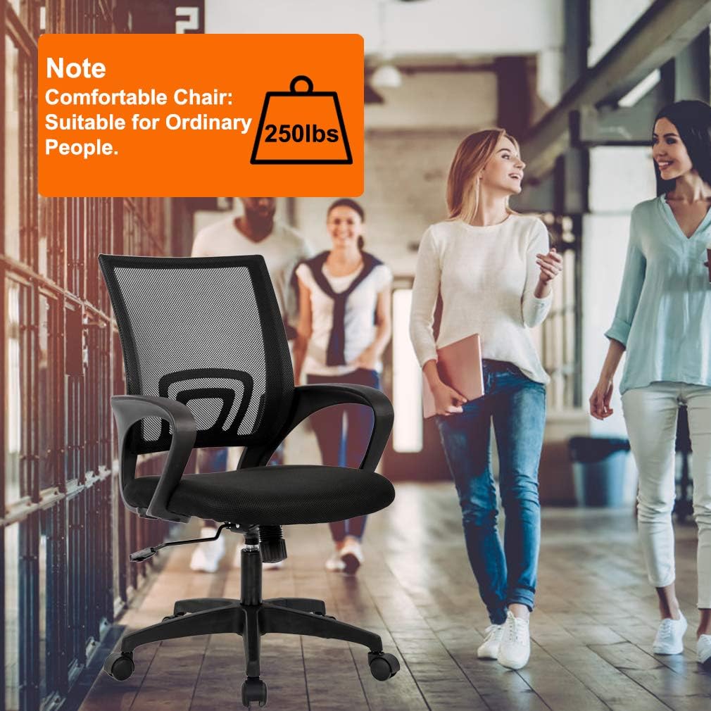 Ergonomic Office Chair - Mid-Back Swivel Desk Chair with Breathable Backrest & Lumbar Support | Adjustable Height | Black