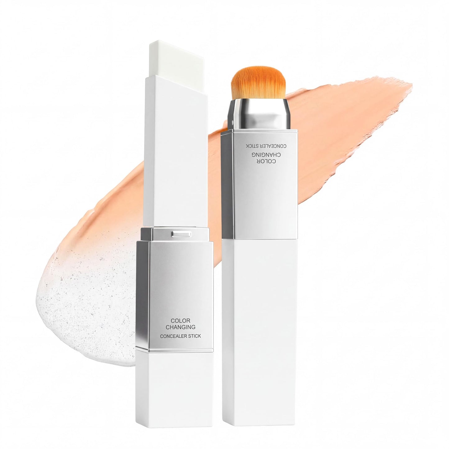 Wismee Color Changing Foundation Stick with Brush, 2 in 1 White Korean Foundation, Moisturizing Long-Lasting Hydration Full Coverage Base Concealer Makeup (Natural)