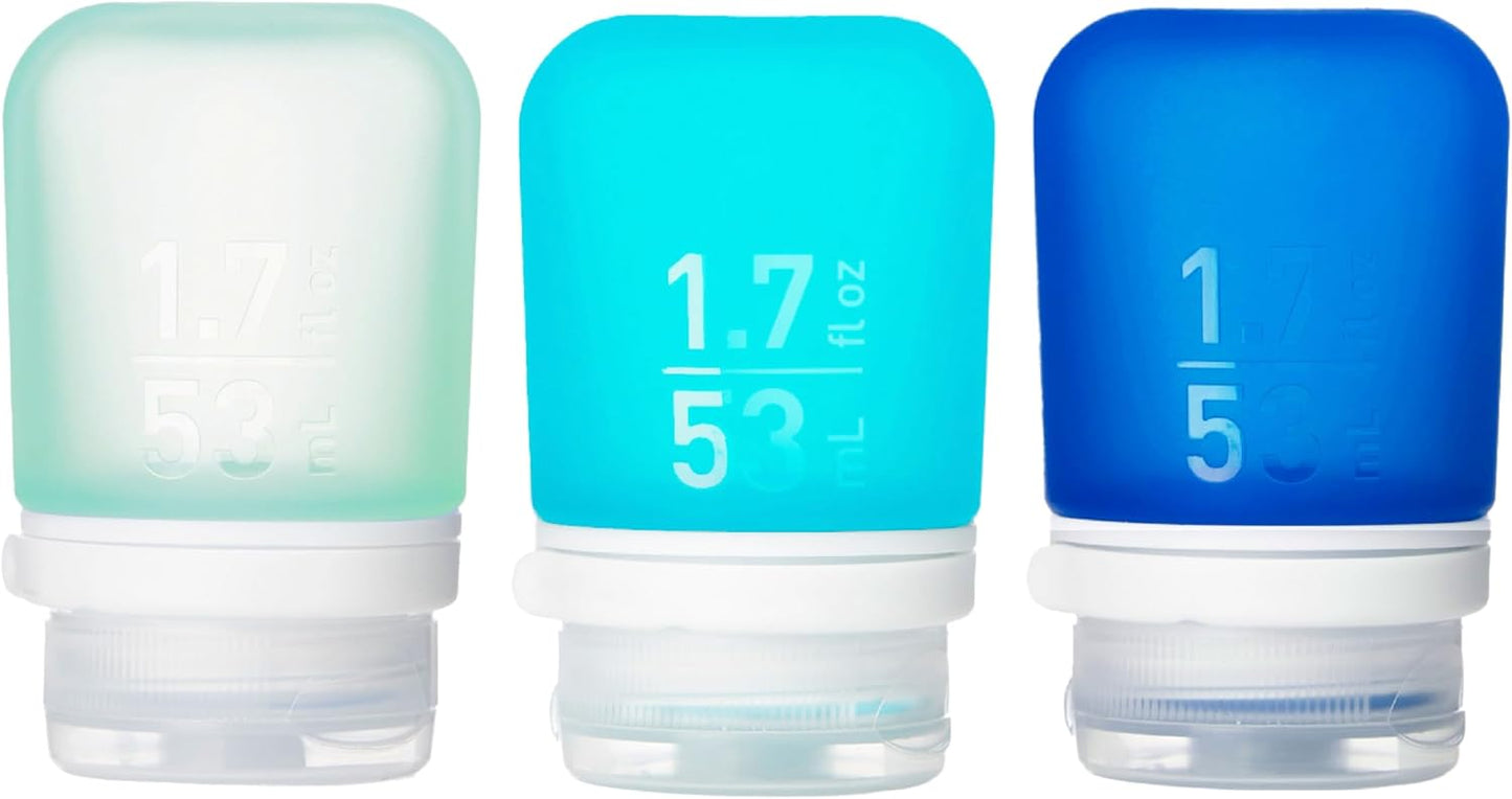 GoToob+ Travel Bottles - Silicone Leak-Proof Toiletry Tubes | 3-Pack Small (1.7 fl oz) - Clear/Green/Blue