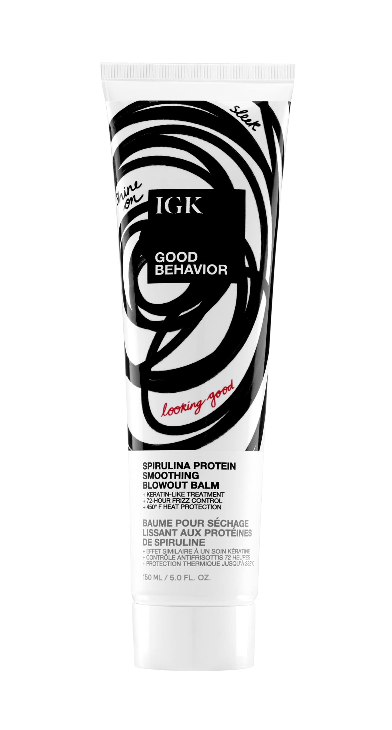 IGK GOOD BEHAVIOR Spirulina Protein Smoothing Blowout Balm | Anti-Frizz Heat Protectant + Smoothing Styling Cream | Helps Control Frizz and Smooth Hair for Sleek Blowouts | 5oz