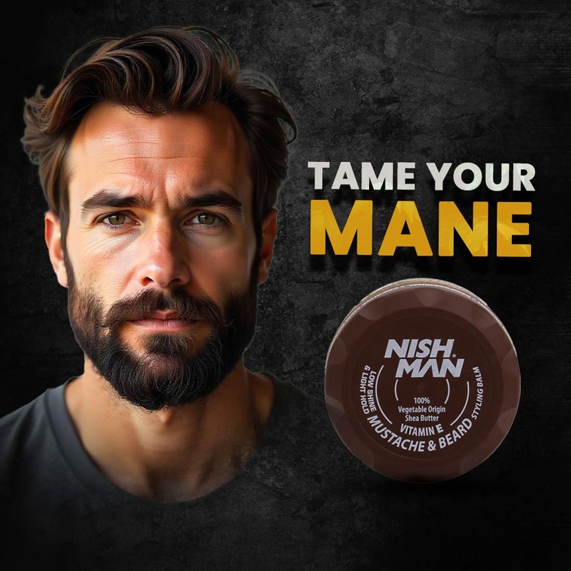 nishman Mustache & Beard Styling Wax with Argan Oil, Sweet Almond Oil, Jojoba Oil | Low Shine & Light Hold