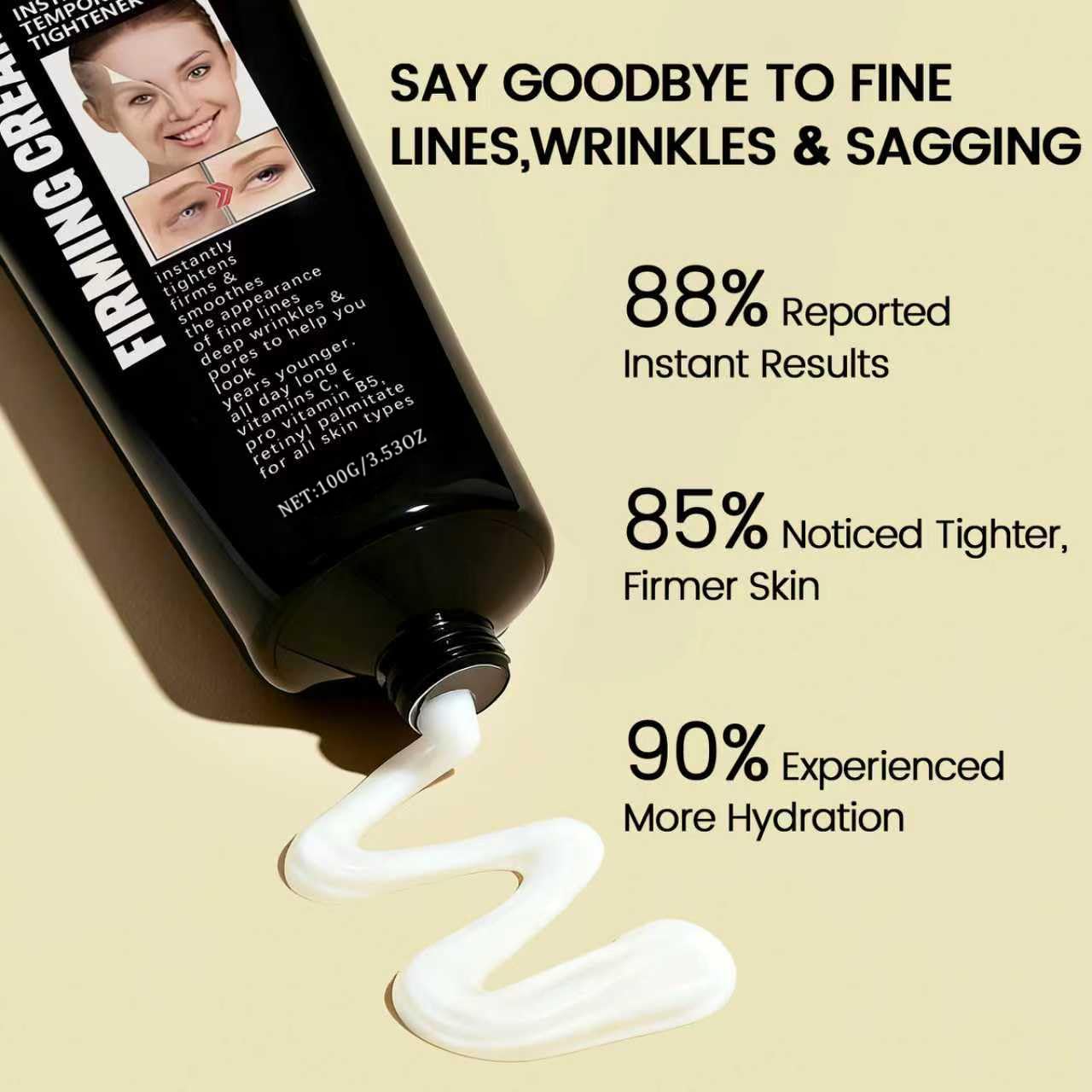 Instant Face Tightener Cream - Firming & Wrinkle Smoothing | Reduces Fine Lines & Pores, 3.53 oz