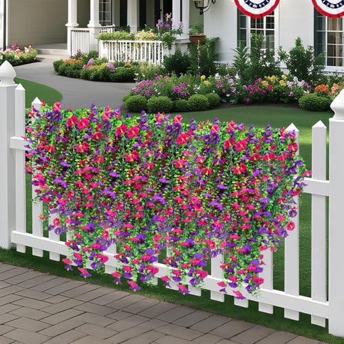 4-Pack UV Resistant Artificial Hanging Flowers - Faux Petunias & Eucalyptus for Indoor/Outdoor Decor