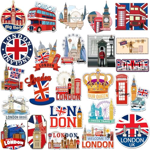 25 Pcs London Themed Refrigerator Magnets - Souvenir Gift Set