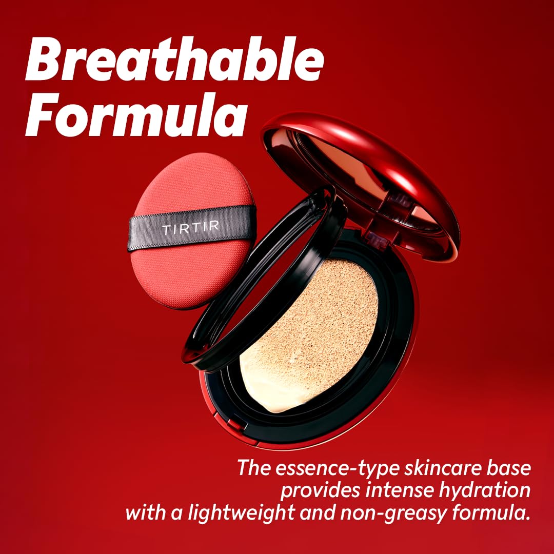 TIRTIR Red Cushion Foundation - Full Coverage BB Cream for Weightless Skin Fit | Satin Glow Finish, #21N Ivory, 0.63 Fl Oz