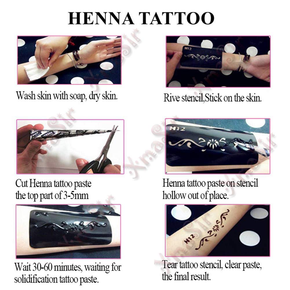 Henna Tattoo Stencil Kit - 20 Sheets of Indian Arabian Temporary Tattoo Templates | Mehndi Body Art