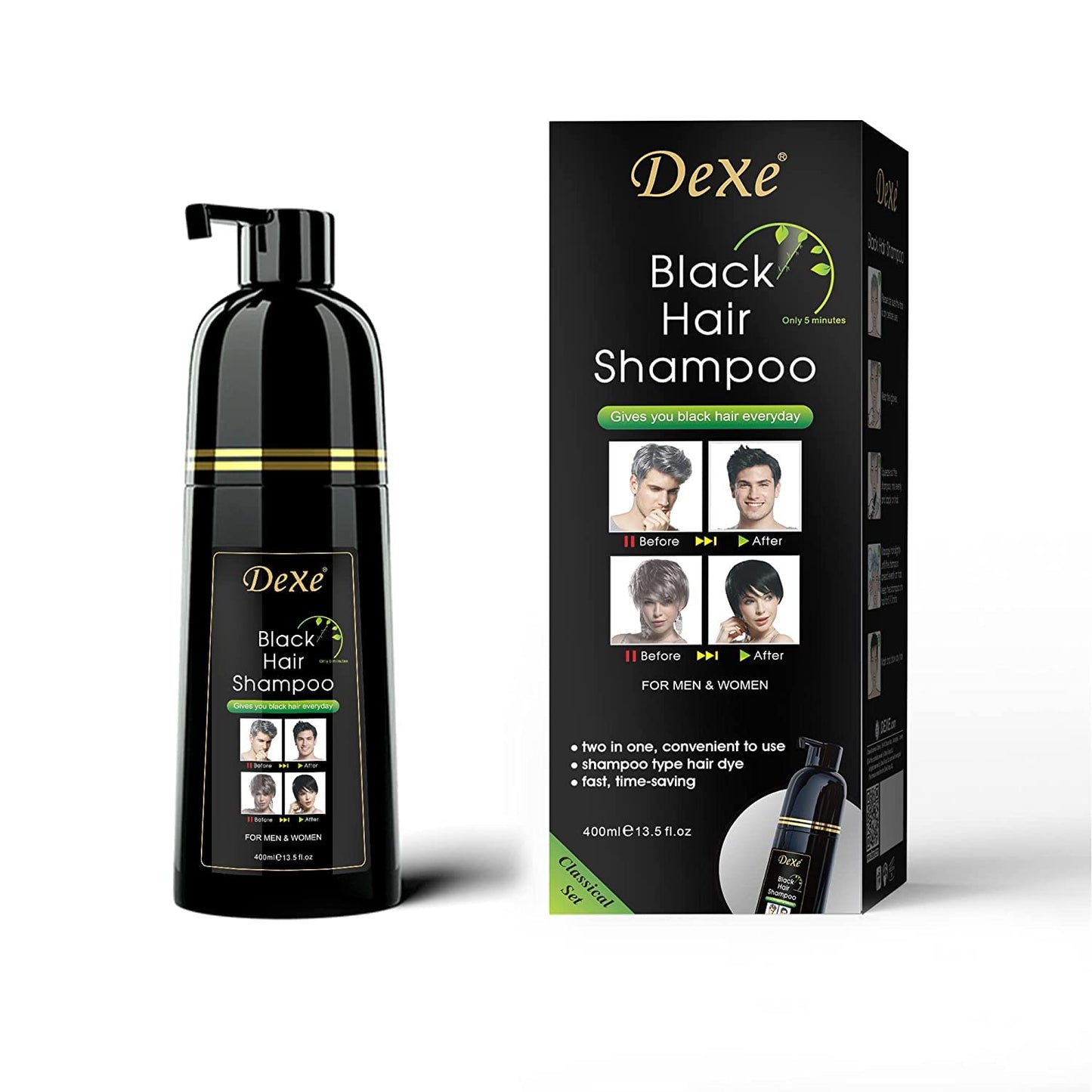 Dexe Hair Dye Shampoo - Black Hair Color for Men & Women | 14.1 Fl Oz Gray Coverage
