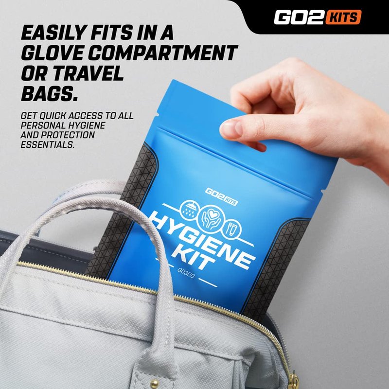 Go2Kits Travel Toiletry Kit, Hygiene Kit with Shaving Supplies for Travel, Business & Charity with Reusable Toothbrush, Bath Soap & Other Essential Toiletries, 3-Pack (GO300)