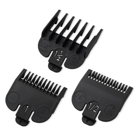 Clipper Guards Set - Compatible with Wahl Clippers | Replacement Guides 1/16" to 3/16" - 3 Piece Black Set
