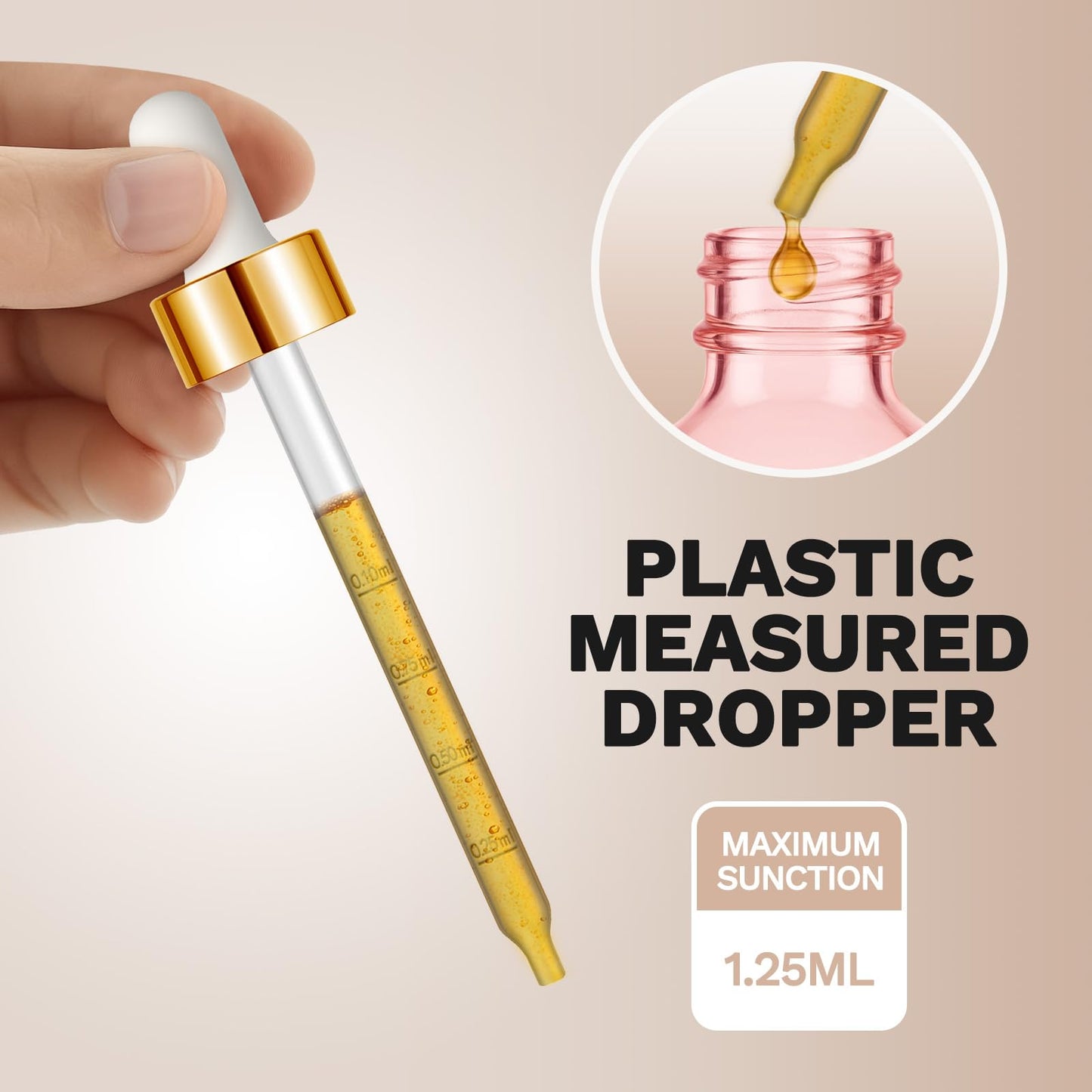 Bumobum Glass Bottle with Dropper, 4 oz Pink Tincture Bottle for Essential Oils with Labels and Funnels, 2 Pack Eye Dropper Bottles with Golden Top (Unbreakable Plastic Eye Dropper with Measurements)